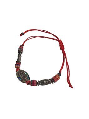 Our Lady Guadalupe Adjustable Red Cord Bracelet Saints Beads Religious Slide